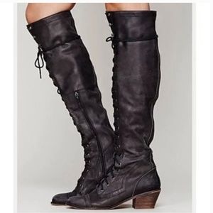 Jeffrey Campbell x Free People Joe Lace Up Boot - Charcoal Leather